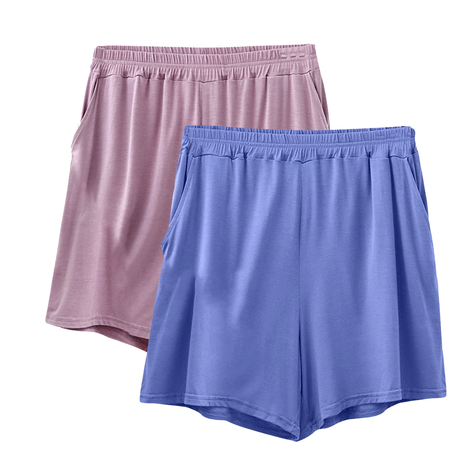 Busydd 2PC Women's Shorts XL-6XL Casual Loose Elastic Waist Biker Shorts Solid Color Stretch Athletic Gym Shorts Comfy Lightweight Summer Shorts Plus Size Shorts for Women with Pockets